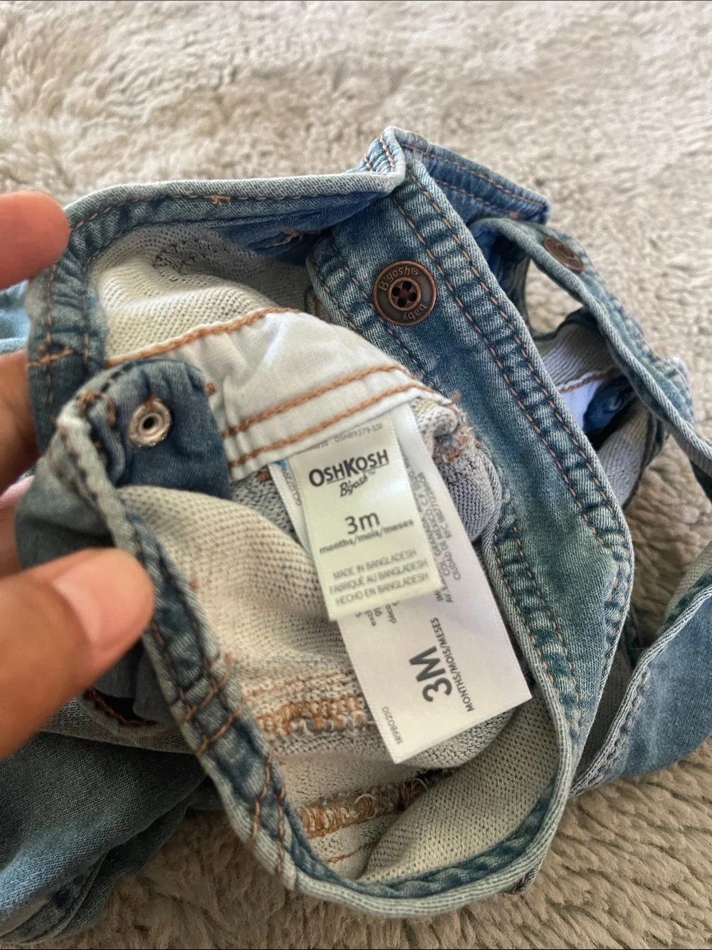 OshKosh B'gosh Faded Light Blue Denim Overalls Sz 3M